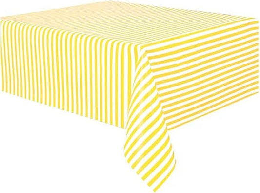 Vpang 2 Pcs Striped Plastic Print Tablecloths Disposable Table Cover Thickened Rectangle Tablecover, Kitchen Picnic Wedding Birthday Party Table Covers, 54"x108" (Yellow Stripe)