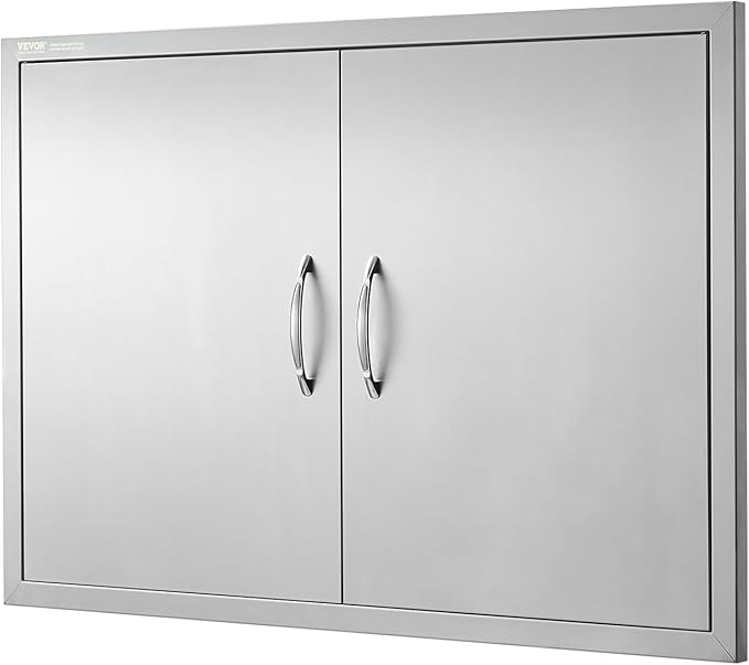 VEVOR BBQ Access Door, 39W x 26H Inch Double Outdoor Kitchen Door, Stainless Steel Flush Mount Door, Wall Vertical Door with Handles and Hooks, for BBQ Island, Grilling Station, Outside Cabinet