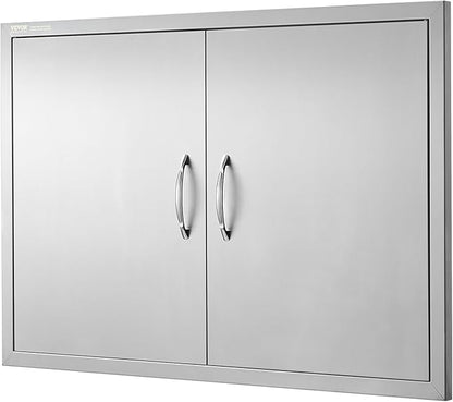 VEVOR BBQ Access Door, 39W x 26H Inch Double Outdoor Kitchen Door, Stainless Steel Flush Mount Door, Wall Vertical Door with Handles and Hooks, for BBQ Island, Grilling Station, Outside Cabinet