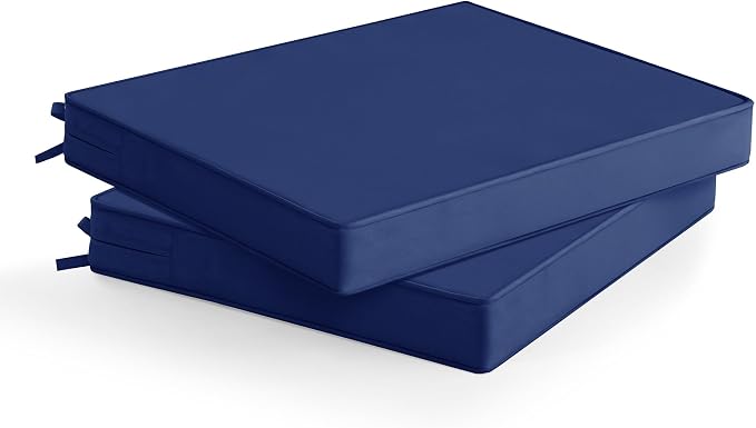 Summsun Outdoor Chair Cushions Set of 2: Waterproof & Color Fastness Seat Cushion for Patio Furniture - 22 x 22 x 3 Inch Chair Pads with Ties and Hidden Zipper - Patio Chair Cushion Replacement, Navy