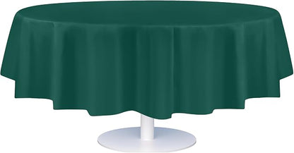 Grandipity 12 Pack Premium Disposable Plastic Tablecloth 84" Inch Decorative Round Table Cover - Dark Green