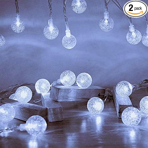Globe String Lights Battery Operated ，2 Pack 26.2FT 60 LED Cool White Water Proof Crystal Ball Outdoor String Lights with Remote Control for Home, Patio,Party, Christmas, Garden Decor