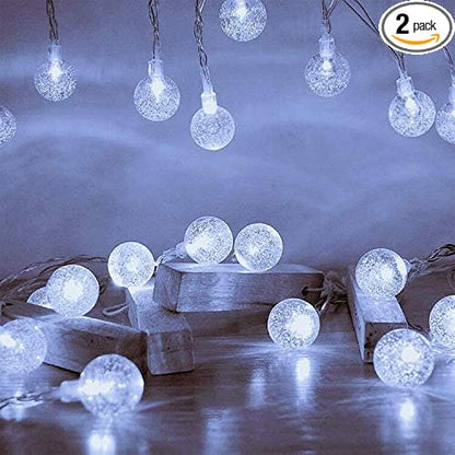 Globe String Lights Battery Operated ，2 Pack 26.2FT 60 LED Cool White Water Proof Crystal Ball Outdoor String Lights with Remote Control for Home, Patio,Party, Christmas, Garden Decor