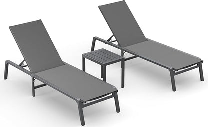 Ciokea Aluminum Foldable Lounge Chairs Set of 2 with 1 Outdoor Aluminum Side Table ，Perfect Match ，Suitable for Courtyard, Balcony, Lawn and Other Scenes，Grey