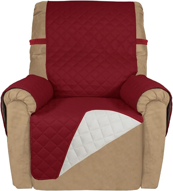 PureFit Reversible Recliner Chair Covers Couch Covers for Dogs, 19 in | Red/Ivory, Water Resistant Couch Protector, Washable Pet Couch Cover with Non Slip and Elastic Straps For Kids