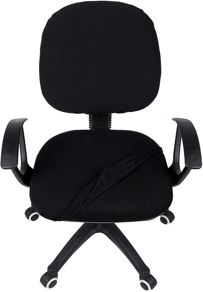 Smiry Office Computer Chair Covers for Desk Rotating Chair Protector | Stretch Jacquard Removable Washable Universal Slipcovers, Seat + Backrest Cover, Black