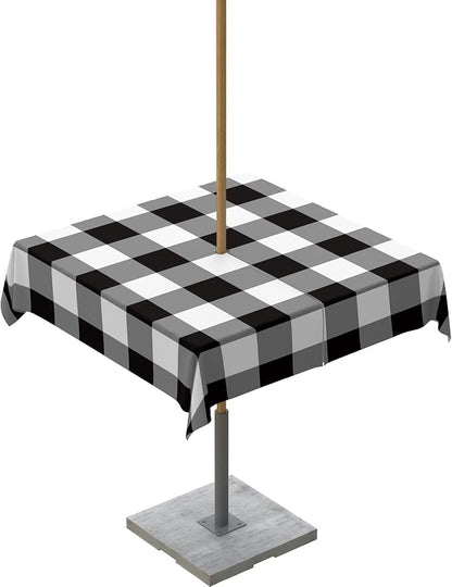 Black and White Checkered Outdoor Tablecloth - 54x54 Inch Square Dining Table Cover, Farmhouse Buffalo Plaid Waterproof Outdoor Table Cloth with Umbrella Hole & Zipper for Picnic/Patio/Party