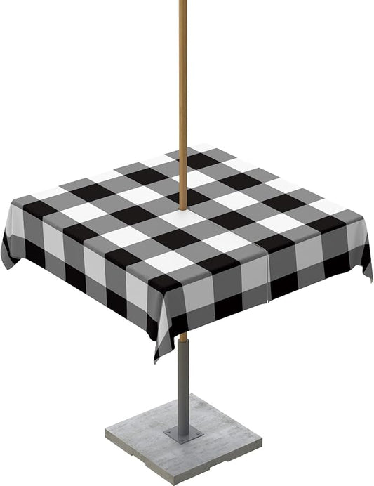 Black and White Checkered Outdoor Tablecloth - 54x54 Inch Square Dining Table Cover, Farmhouse Buffalo Plaid Waterproof Outdoor Table Cloth with Umbrella Hole & Zipper for Picnic/Patio/Party