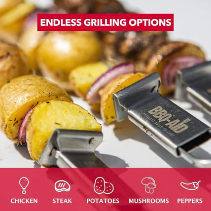 BBQ-AID Extra Long 17" Skewers - Quick Release Barbecue Metal Skewers for Kabobs - Double Pronged, Stainless Steel
