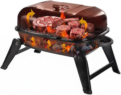 18 inch Portable Barbecue Grill, Foldable Charcoal Grill with 6-Point Locking Lid for Heat Preservation, Small Charcoal Grill for Outdoor Camping, Patio, Tailgating, Travel