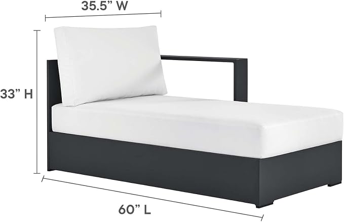 Modway Tahoe Powder-Coated Aluminum Outdoor Chaise Lounge in Gray White with Weather-Resistant Cushions, Modular Right-Facing Patio Lounger for Pool Furniture or Sectional Sofa Set