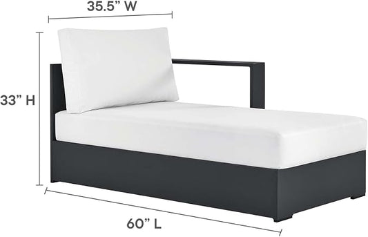 Modway Tahoe Powder-Coated Aluminum Outdoor Chaise Lounge in Gray White with Weather-Resistant Cushions, Modular Right-Facing Patio Lounger for Pool Furniture or Sectional Sofa Set