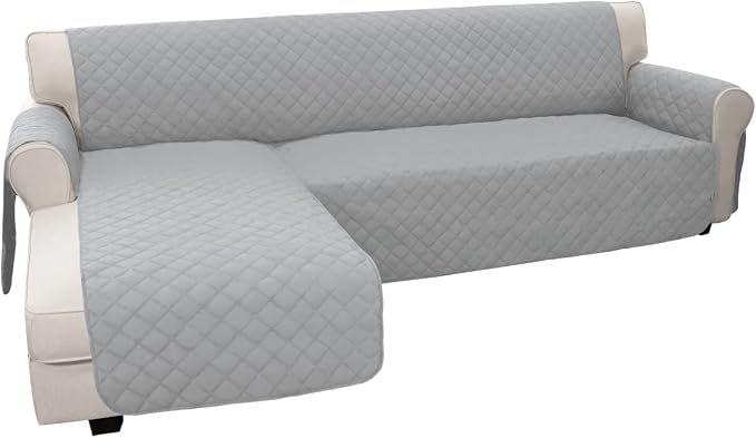 Easy-Going Reversible L-Shape Sectional Couch Cover, Small, Light Gray | Soft Sofa Slipcover For Dogs, Fits Left/Right Chaise Lounge Protector, Water Resistant Mat For Living Room