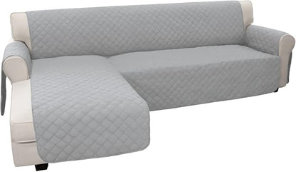 Easy-Going Reversible L-Shape Sectional Couch Cover, Small, Light Gray | Soft Sofa Slipcover For Dogs, Fits Left/Right Chaise Lounge Protector, Water Resistant Mat For Living Room