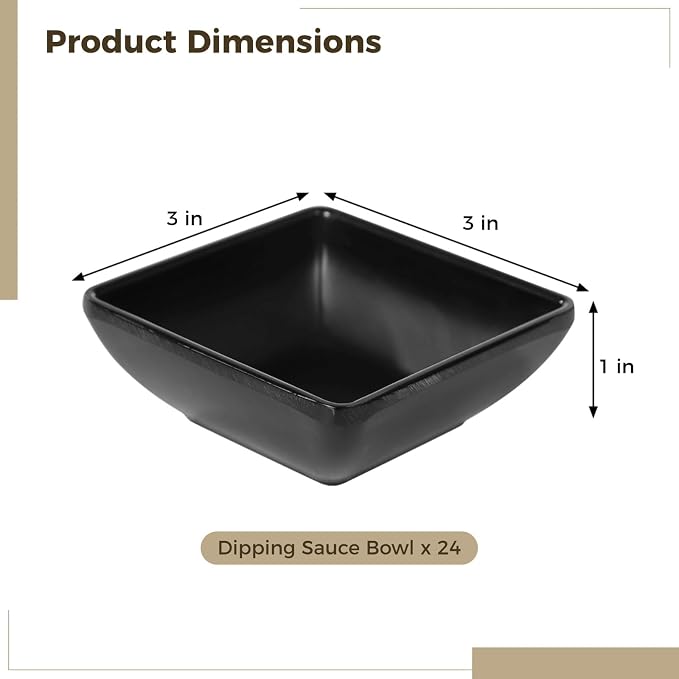 Homaisson 24 PCS Dipping Sauce Bowls, Plastic Soy Sauce Dishes, Small Square Design for Condiments, Black, Ideal for BBQ, Parties, and Dining Tables