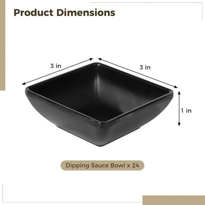 Homaisson 24 PCS Dipping Sauce Bowls, Plastic Soy Sauce Dishes, Small Square Design for Condiments, Black, Ideal for BBQ, Parties, and Dining Tables