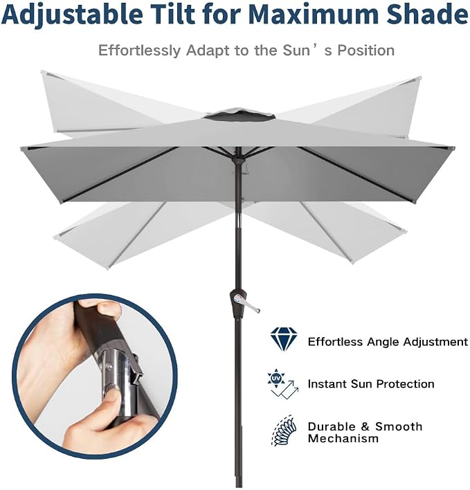 6.5' x 10' Rectangular Patio Umbrella Large Outdoor Market Umbrella w/UV Protection, Push Button Tilt and Crank Lift, Rectangle Table Umbrella for Garden, Deck, Pool, Patio, Light Gray