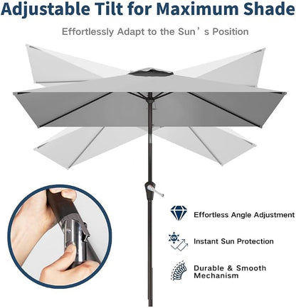 6.5' x 10' Rectangular Patio Umbrella Large Outdoor Market Umbrella w/UV Protection, Push Button Tilt and Crank Lift, Rectangle Table Umbrella for Garden, Deck, Pool, Patio, Light Gray