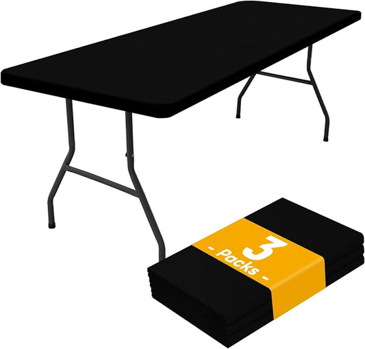 Smiry 3 Pack Rectangle Picnic Table Cloth, Waterproof Elastic Fitted Tablecloths for 6 Foot Tables, Washable Polyester Table Cover for Camping,Outdoor and Indoor (Black, 30"x72")
