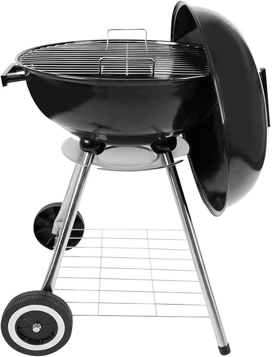 18 Inch Charcoal Grill, BBQ Kettle Grill with Enamel Lid & Ash Catcher, Portable Charcoal Grill for Outdoor Grill Camping and Small Patio Backyard, Includes Wheels for Easy Mobility