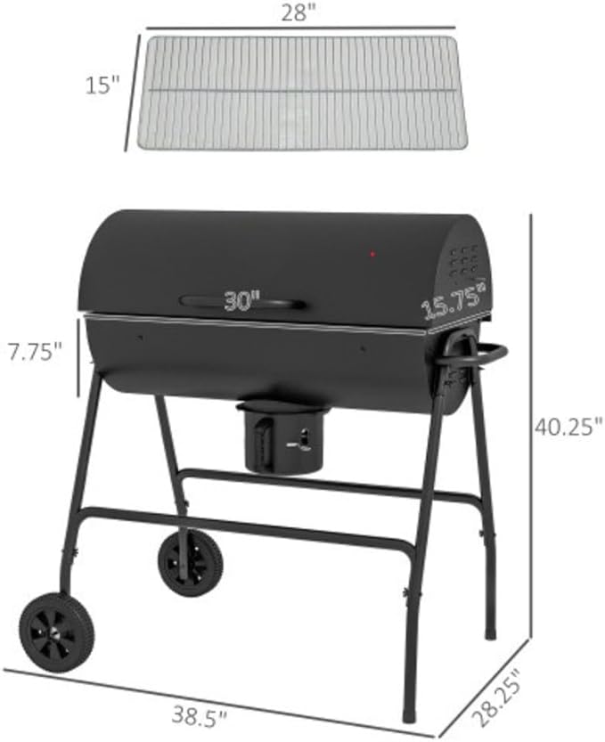 Portable Charcoal BBQ Grill with Thermometer, Adjustable Vents & Wheels, Outdoor Steel Cooking Grill with 420 Sq. In. Surface ， for Camping, Tailgating & Backyard Parties, Black