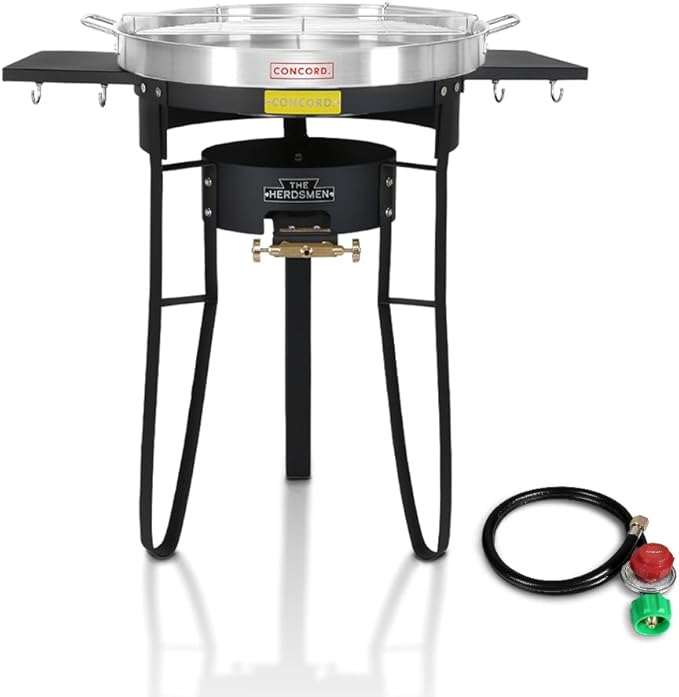 Concord The Herdsmen Stainless Steel Comal with Single Propane Cast Iron Roadster Burner Set. Great Outdoor Stove for Discada, Tacos, Street Vendor, Etc.… (Matte Black)