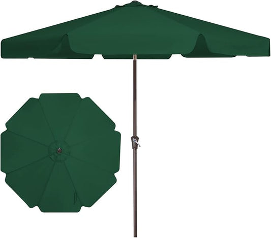 JEAREY 9 FT Patio Umbrella Outdoor, Table Umbrellas Market Umbrella w/Push Button Tilt/Crank, 8 Sturdy Ribs(Dark Green)