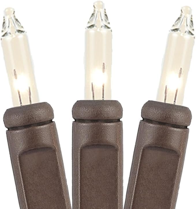 Novelty Lights 50 Feet 100 Bulbs Traditional Incandescent Mini Lights, Clear on Brown Wire with 6" Spacing, Commercial Grade and UL Listed for Indoor/Outdoor Use, End-to-End Connectable