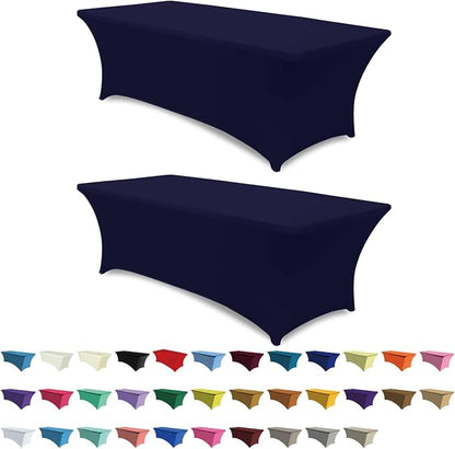 ABCCANOPY 2-Pack 6FT Spandex Table Covers, Stretch Fitted Tablecloth, Navy | Rectangular Tight, Fitted, Washable and Wrinkle Resistant Table Protector for Wedding, Banquet,Birthday, Party, Event