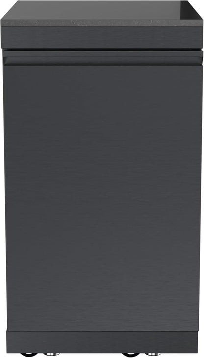 Stainless Steel Outdoor Kitchen Storage Cabinet with Granite Countertop, Modular BBQ Island Cart, Reversible Door, Caster Wheels, Patio Grill Station Organizer for Backyard Prep Area (Black)