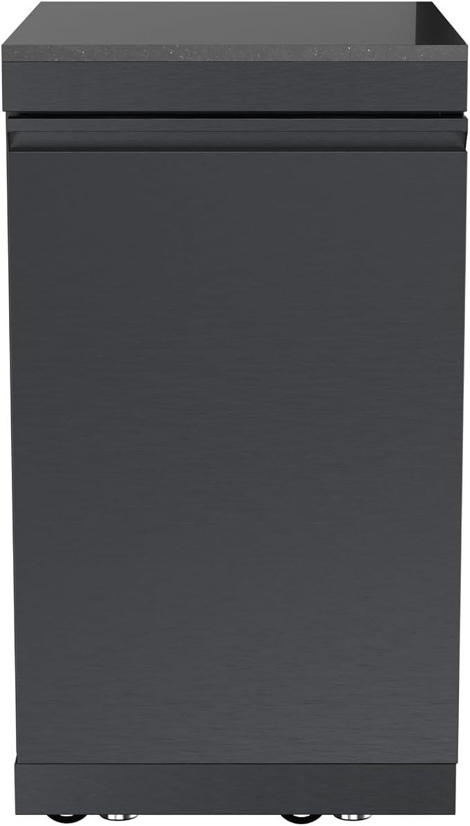 Outdoor Kitchen Storage Cabinet, 304 Stainless Steel BBQ Island Module with Granite Countertop, Reversible Door, Locking Casters, Ventilated Interior for Patio Grill Accessories Organization (Black)