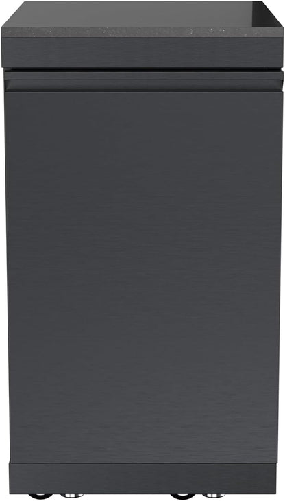 Outdoor Kitchen Storage Cabinet, 304 Stainless Steel BBQ Island Module with Granite Countertop, Reversible Door, Locking Casters, Ventilated Interior for Patio Grill Accessories Organization (Black)