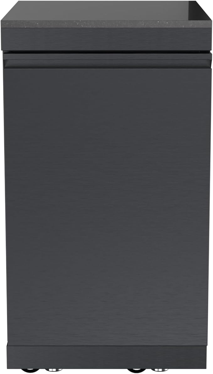 Stainless Steel Outdoor Kitchen Storage Cabinet with Granite Countertop, Modular BBQ Island Drawer Alternative, Reversible Door, Locking Caster Wheels for Patio Grill Station Appliance Prep (Black)