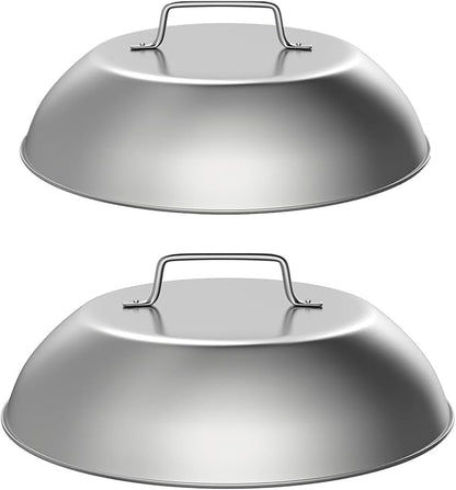 SafBbcue 2 Sets Flat top Grill Accessories 12" Cheese Melting Dome Basting Cover for Blackstone, Pitboss, Camp Chef Steamer Pizza Oven/Wok Cover, Food Metal Dome Cover for Grill Cooking Accessories