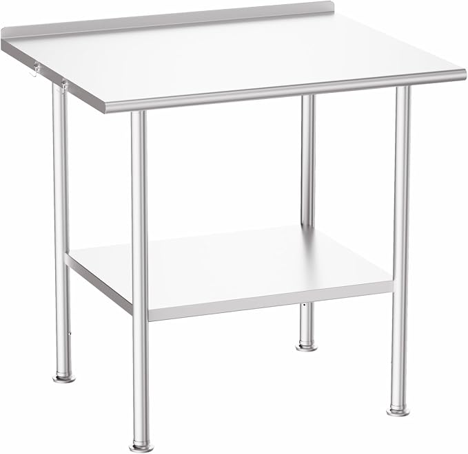 Atelicf NSF Stainless Steel Prep Table 30X36 inch, with Backsplash | Commercial-grade table for restaurants, kitchens, food trucks, breweries, bars, garages, and outdoor BBQ