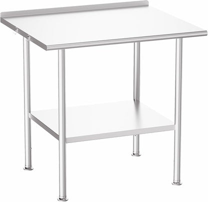 Atelicf NSF Stainless Steel Prep Table 30X36 inch, with Backsplash | Commercial-grade table for restaurants, kitchens, food trucks, breweries, bars, garages, and outdoor BBQ