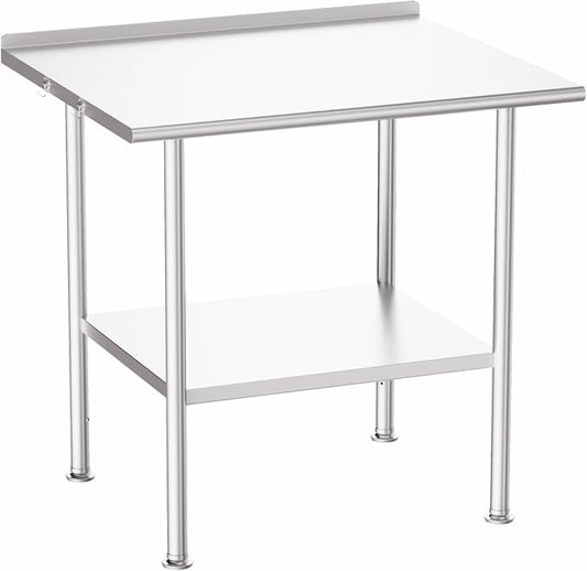 Atelicf NSF Stainless Steel Prep Table 30X36 inch, with Backsplash | Commercial-grade table for restaurants, kitchens, food trucks, breweries, bars, garages, and outdoor BBQ