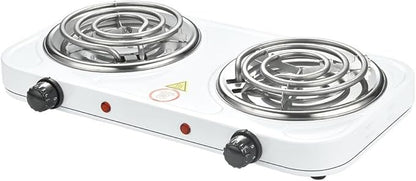 Compact and Portable Countertop Burner- Countertop Double Coiled Burner 2000 Watts Electric Hot Plate Temperature Controls White