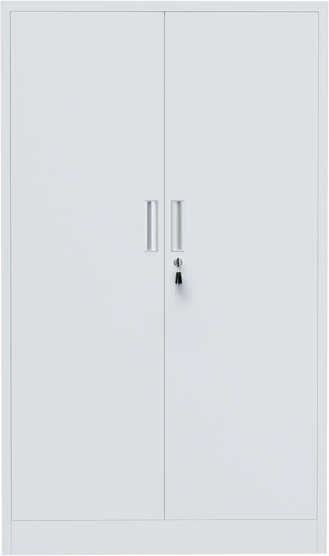 Metal Storage Cabinet with Locking Doors and 3 Adjustable Shelves, 53.5-Inch Tall Lockable Steel Storage Cabinets for Home Office Garage Pantry (White)