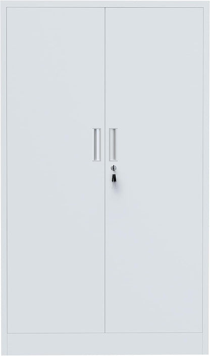 Metal Storage Cabinet with Locking Doors and 3 Adjustable Shelves, 53.5-Inch Tall Lockable Steel Storage Cabinets for Home Office Garage Pantry (White)