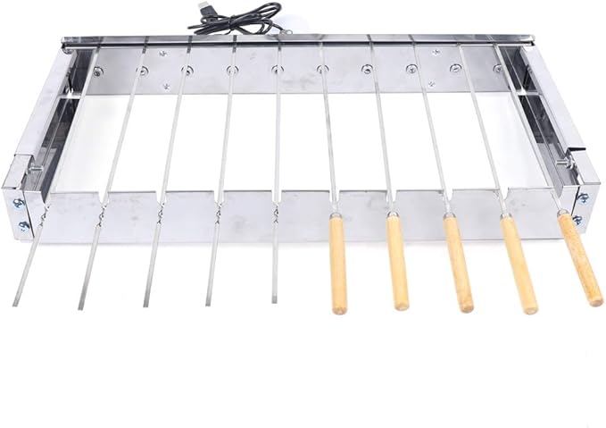 Portable Stainless Steel BBQ Grill, 10 Holes Portable BBQ Tool Kits, with 3.5 MM Stick Flat Handle, Adjustable Width, 5V USB Interface for Outdoor Cooking Camping Hiking Picnics