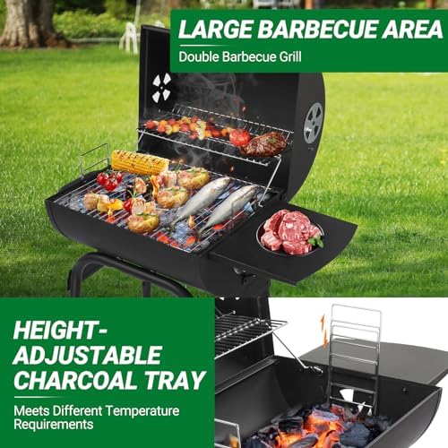 Portable Charcoal Grill 40" - Heavy-Duty Outdoor BBQ with Thermometer & Dual Doors, Perfect for Camping, Beach, Garden, Patio & Backyard (Black) 86x52x103cm