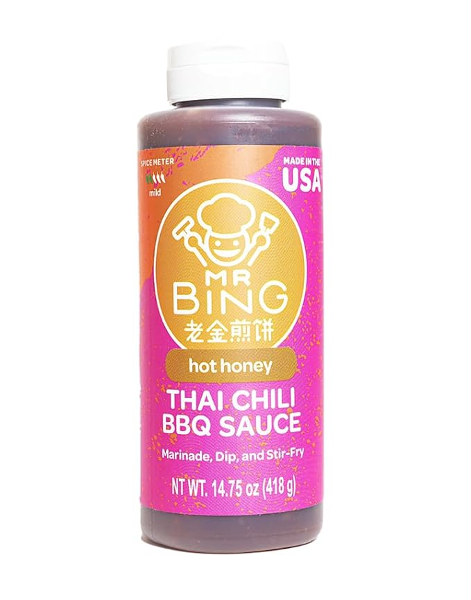 Mr Bing Sweet & Spicy Chili Crisp BBQ Sauce, 14.75 oz, Marinade Dip and Stir-Fry Sauce, Made in USA, Gluten-Free, MSG Free (Pack of 1) (Hot Honey Thai Chili)