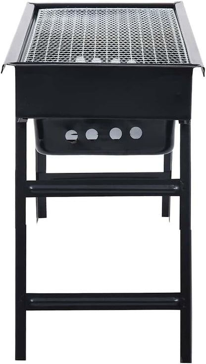 Folding Charcoal BBQ Grill 23.6x8.9x13 Inch, Portable Steel Outdoor Cooking Grill with Removable Ash Tray and Cooking Grid, Tabletop or Freestanding Camping for Travelers