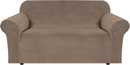 H.VERSAILTEX Stretch Velvet Loveseat Covers for 2 Cushion Couch Covers for Living Room Sofa Covers Slipcovers with Non Slip Straps Bottom, Ultra Thick Comfy Velour (Width 58"-72", Coco Mocha)