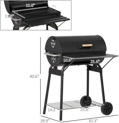Portable Charcoal Grill for Outdoor Cooking, BBQ Smoker Grill Combo with Adjustable Charcoal Pan, Side Table, Thermometer & Wheels, Easy Clean Ashtray, Outdoor Grills & Smokers for Camping and Backya