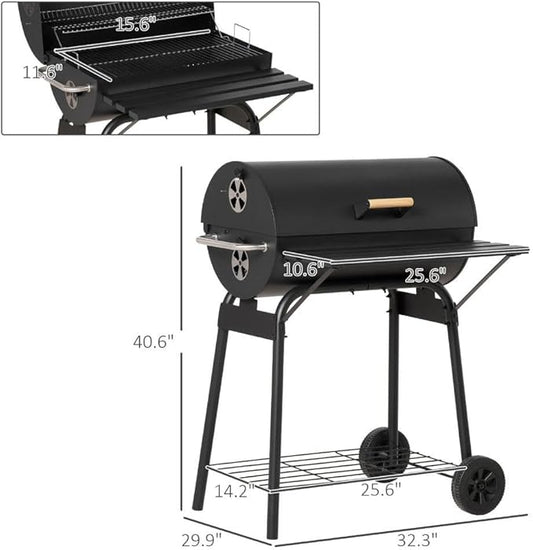 30 Inch Wheeled Portable Charcoal BBQ Grill, Outdoor Family Barbecue Grill
