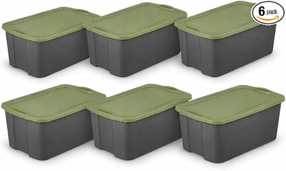 6-Pack 30 Gallon Plastic Storage Bins with Deep Recessed Lid, Stackable Heavy-Duty Storage Containers with Full Grip Handles for Camping Gear, Sports Equipment, Tools, Blankets & Sleeping Bags