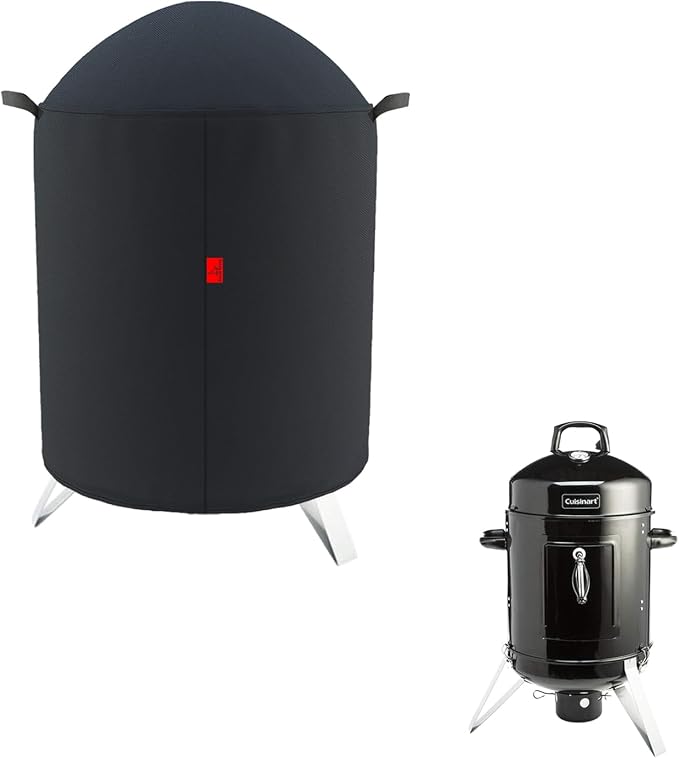 Outdoor Grill Cover Fits Cuisinart 16" Vertical Charcoal Smoker COS-116, Cover Geny Waterproof 600D Heavy Duty Round Smoker Grill Covers, 22" D x 27" H.