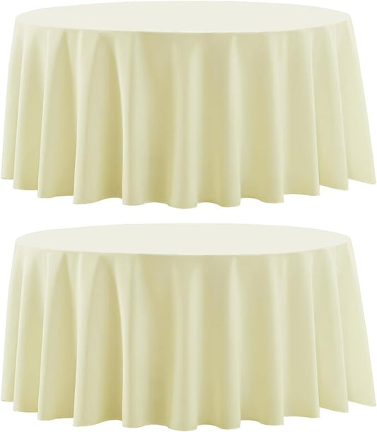 2 Pack Ivory Round Tablecloths 132 Inch for Dining Tables | Washable Decorative Linen Polyester Table Cover for Banquets Buffets Parties and Weddings